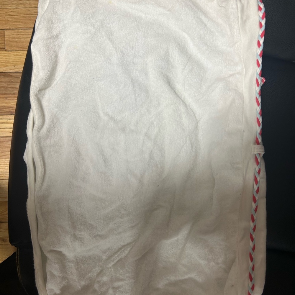White Fabric with Red and White Trim